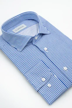 Camicia Fantasia Custom Fit in Twill di Cotone - RIGATO BLU