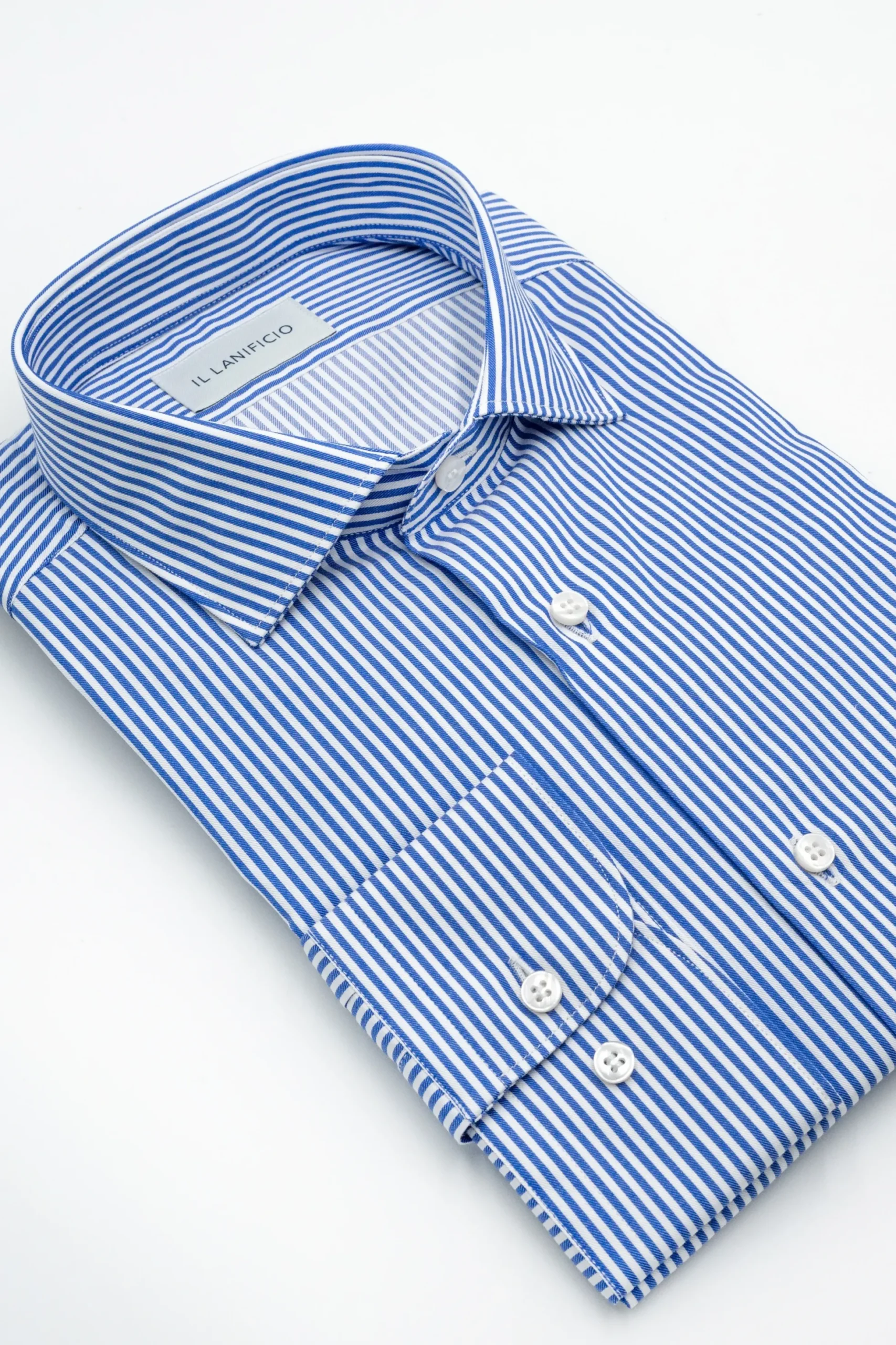 Camicia Fantasia Custom Fit in Twill di Cotone - RIGATO BLU