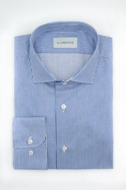 Camicia Fantasia Custom Fit in Twill di Cotone - RIGATO BLU CHIARO