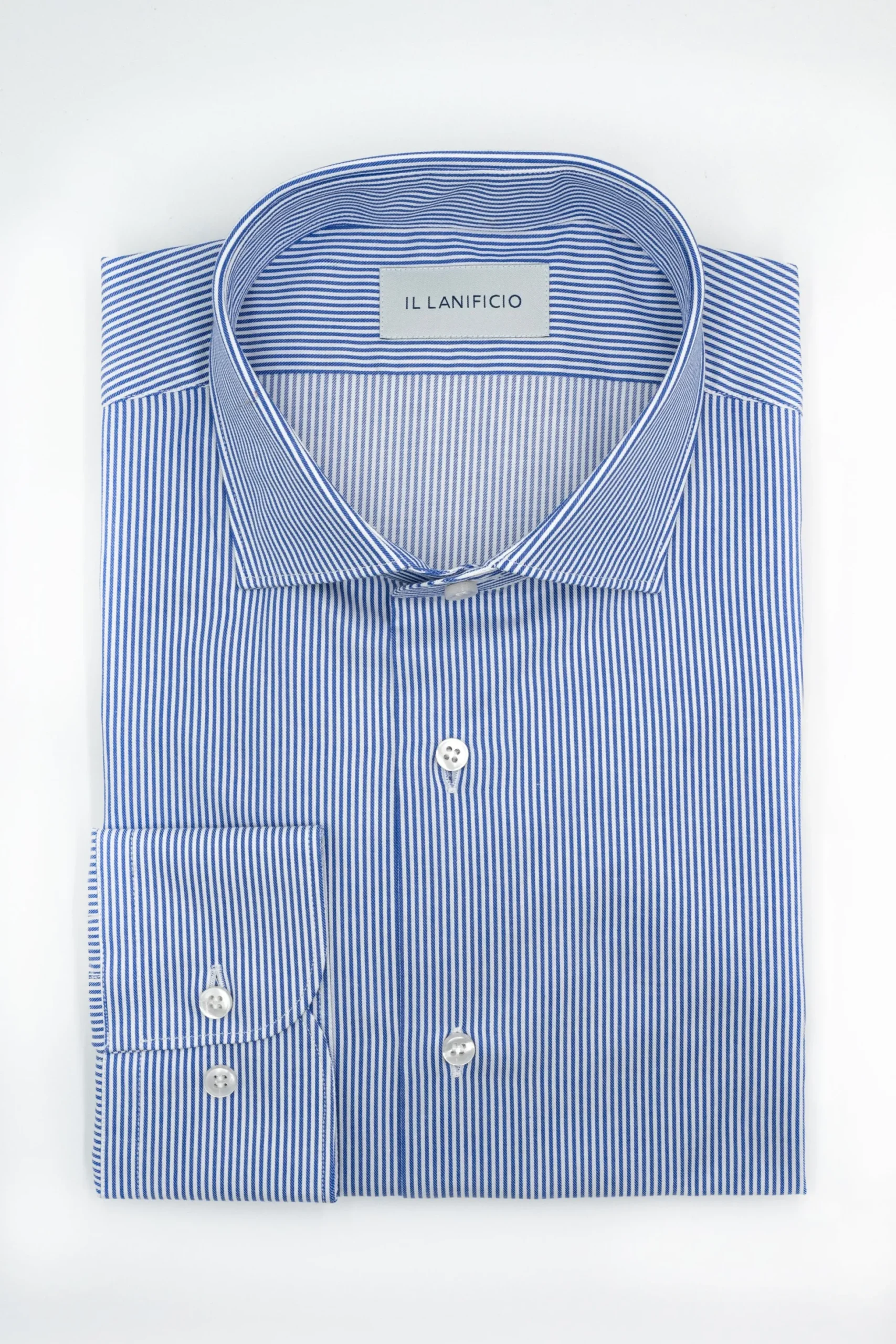 Camicia Fantasia Custom Fit in Twill di Cotone - RIGATO BLU CHIARO