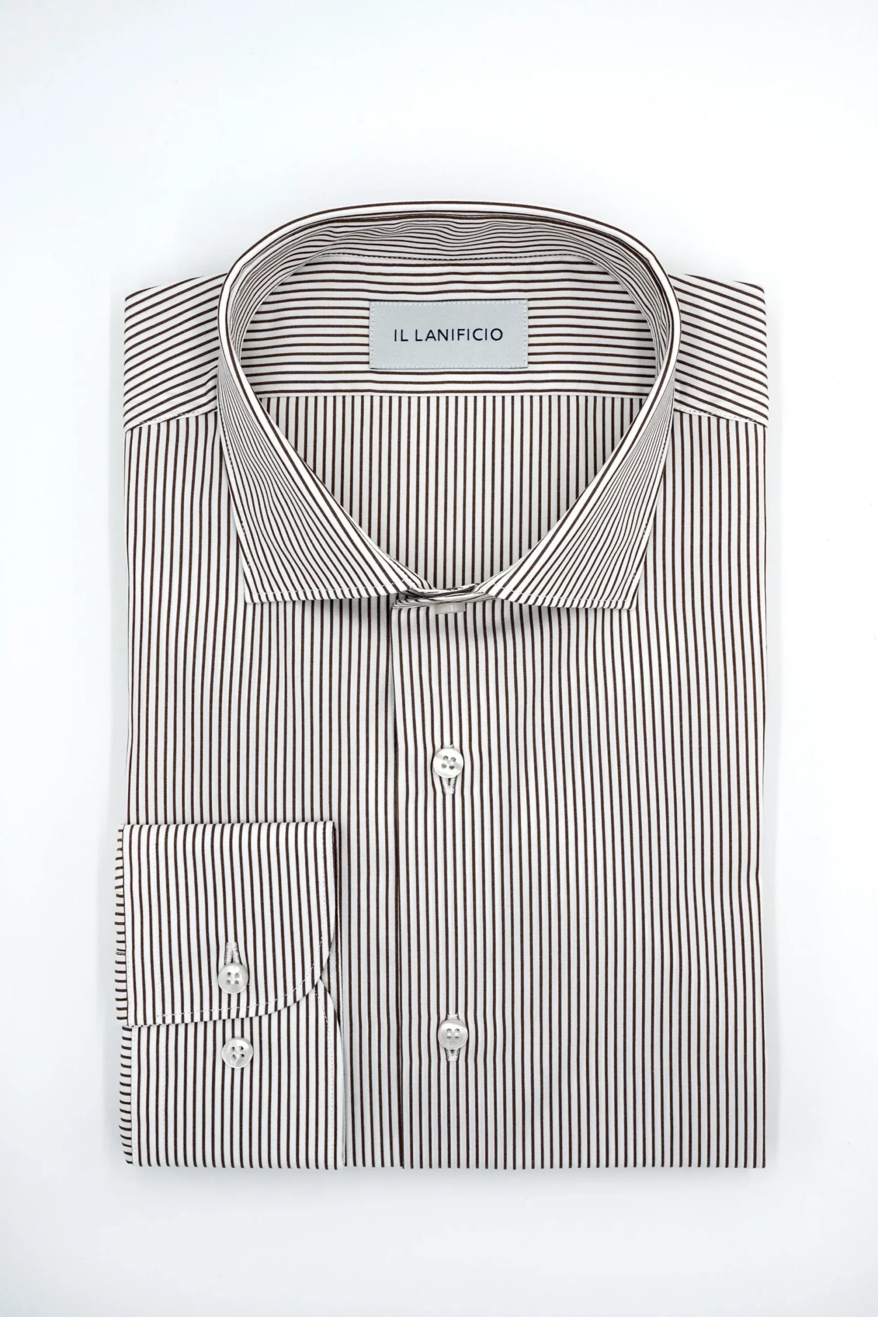 Camicia Fantasia Custom Fit in Cotone Dobby - MARRONE RIGATO