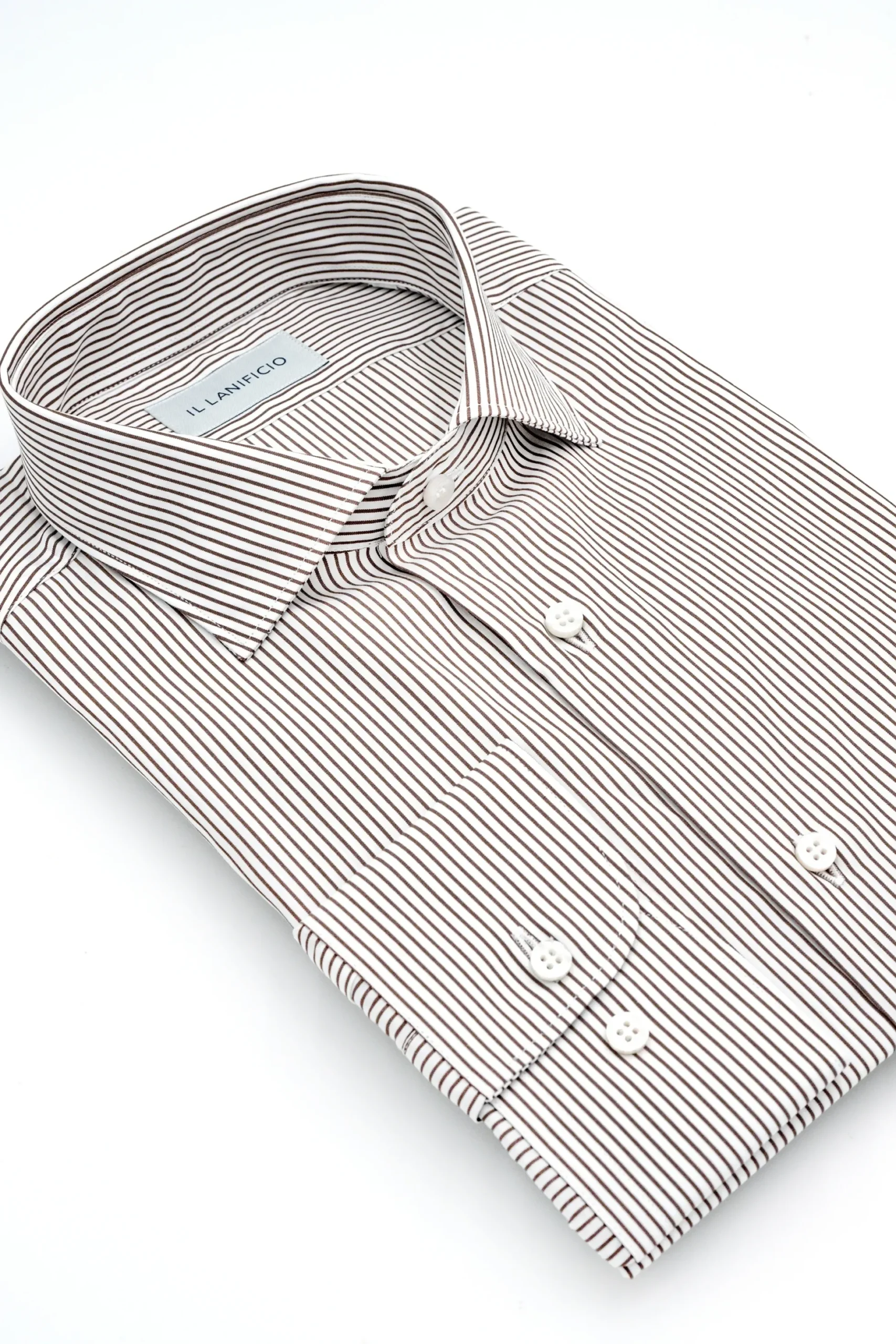 Camicia Fantasia Custom Fit in Cotone Dobby - MARRONE RIGATO