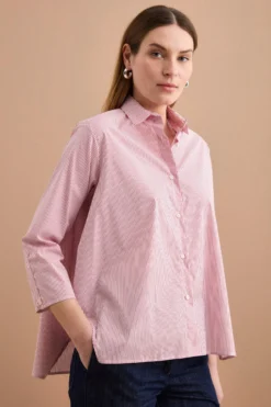 Camicia Fantasia Over in Misto Cotone - RIGATO BIANCO/ROSSO