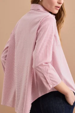 Camicia Fantasia Over in Misto Cotone - RIGATO BIANCO/ROSSO