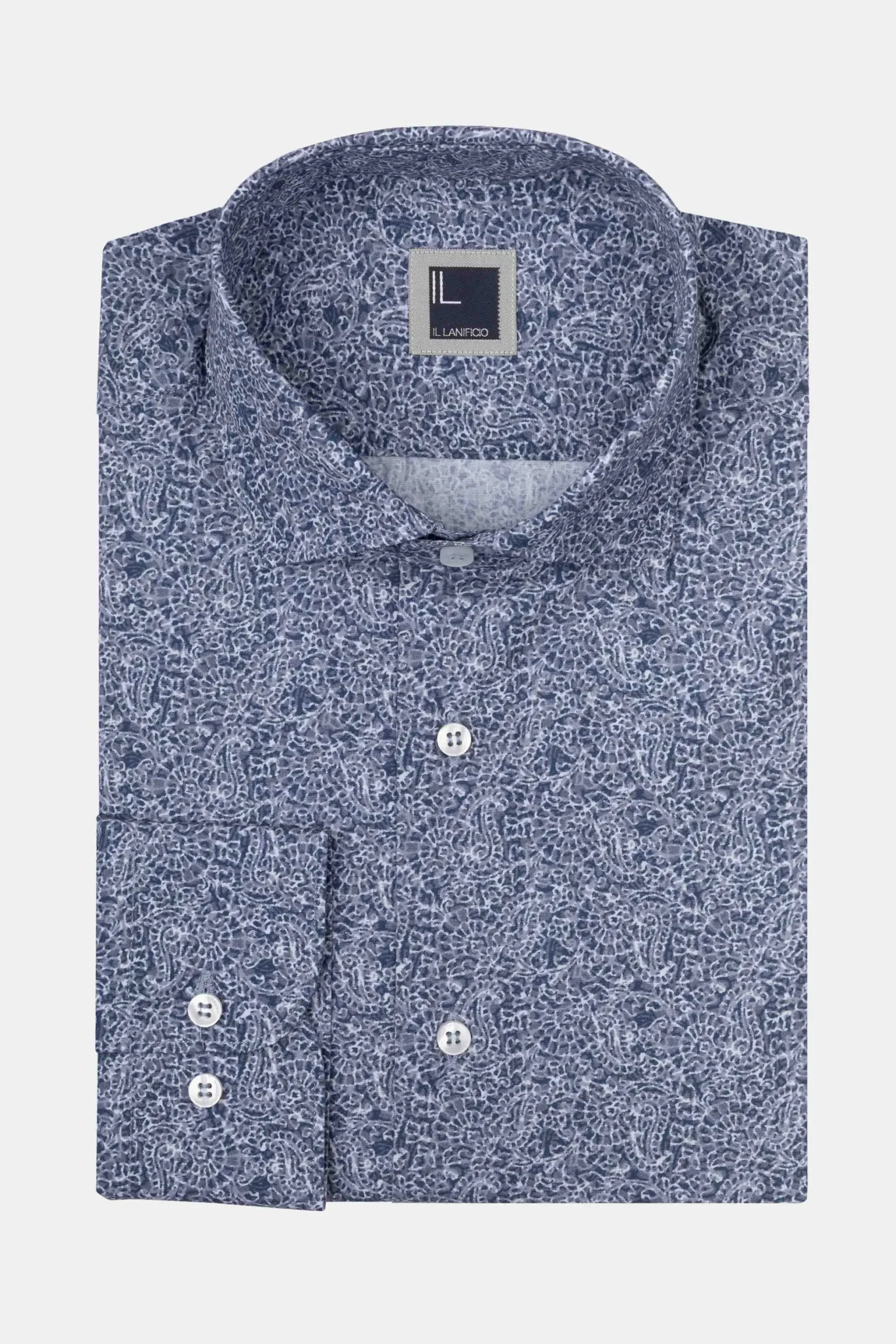 Camicia Fantasia Regular Fit in Popeline - FANT. BIANCO/BLU