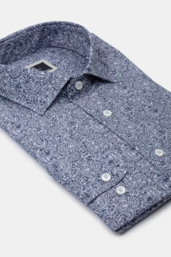 Camicia Fantasia Regular Fit in Popeline - FANT. BIANCO/BLU