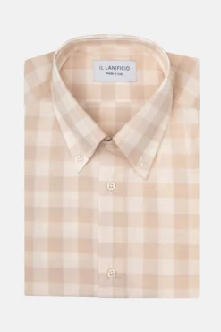 Camicia Fantasia Slim Button Down- BEIGE QUADRI