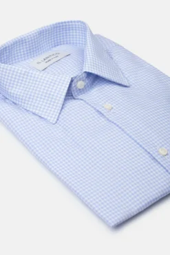 Camicia Fantasia Slim Collo Francese - AZZURRO QUADRI