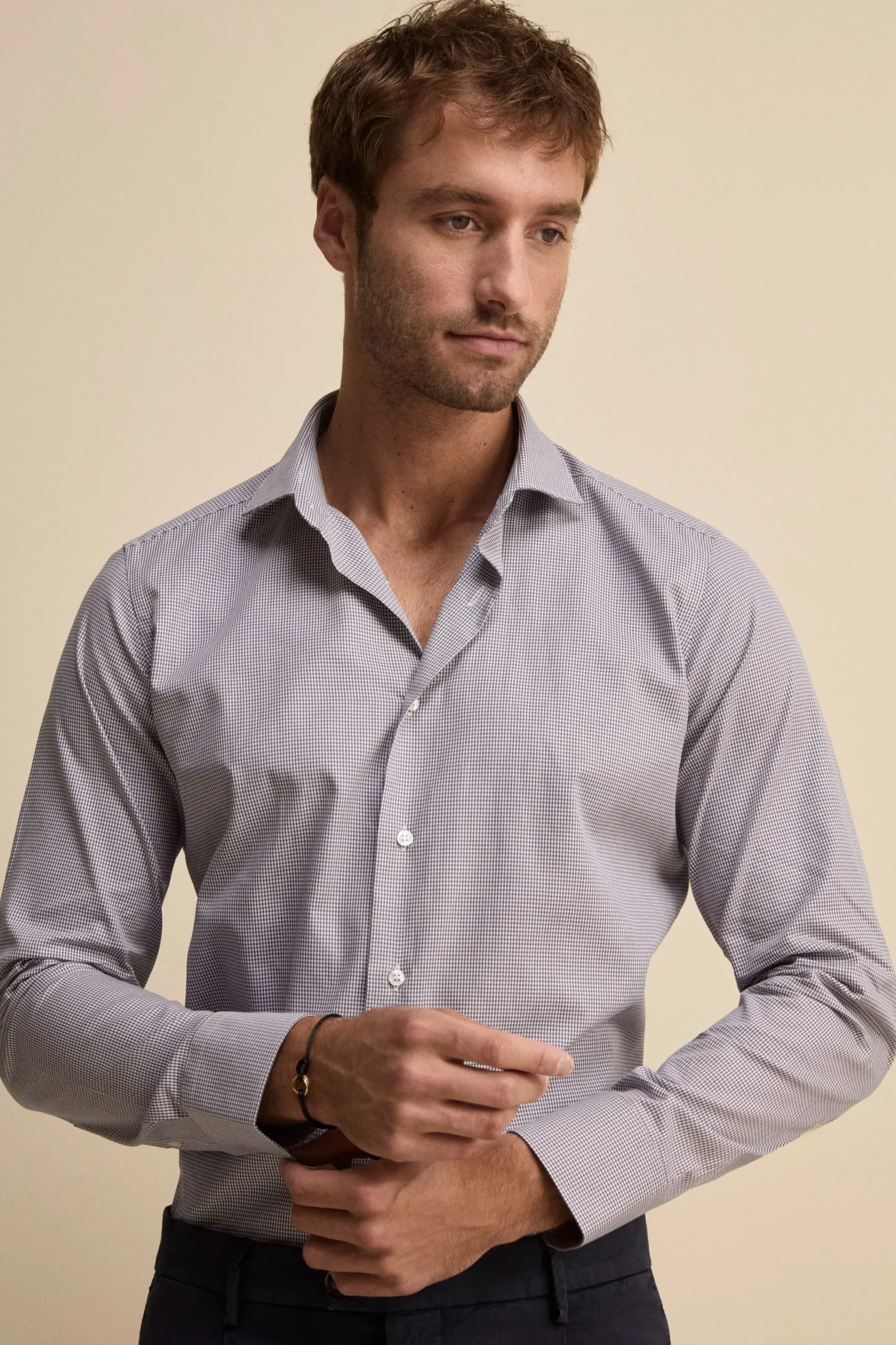 Camicia Fantasia Slim Fit Collo Francese - P/POULE MARRONE