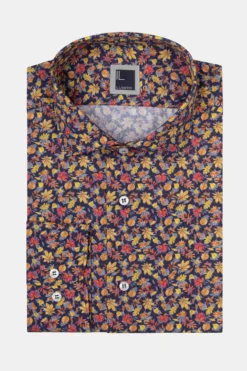 Camicia Fantasia Slim Fit in Popeline - FANT. BLU/GIALLO