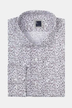 Camicia Fantasia Slim Fit in Popeline - FANT. BIANCO/ROSSO