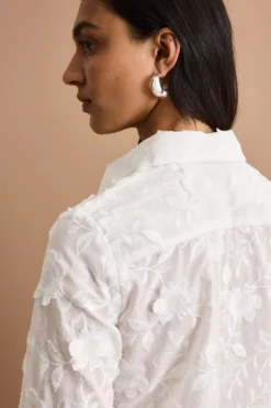 Camicia Fil Coupé Over in Misto Cotone - BIANCO