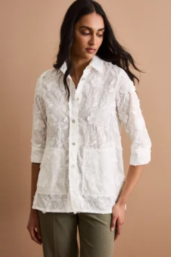 Camicia Fil Coupé Over in Misto Cotone - BIANCO