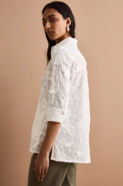 Camicia Fil Coupé Over in Misto Cotone - BIANCO