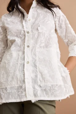 Camicia Fil Coupé Over in Misto Cotone - BIANCO