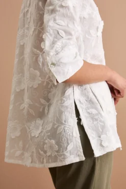 Camicia Fil Coupé Over in Misto Cotone - BIANCO