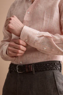 Camicia in Lino a Righe Custom Fit - RUGGINE RIGATO