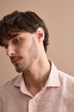 Camicia in Lino a Righe Custom Fit - RUGGINE RIGATO