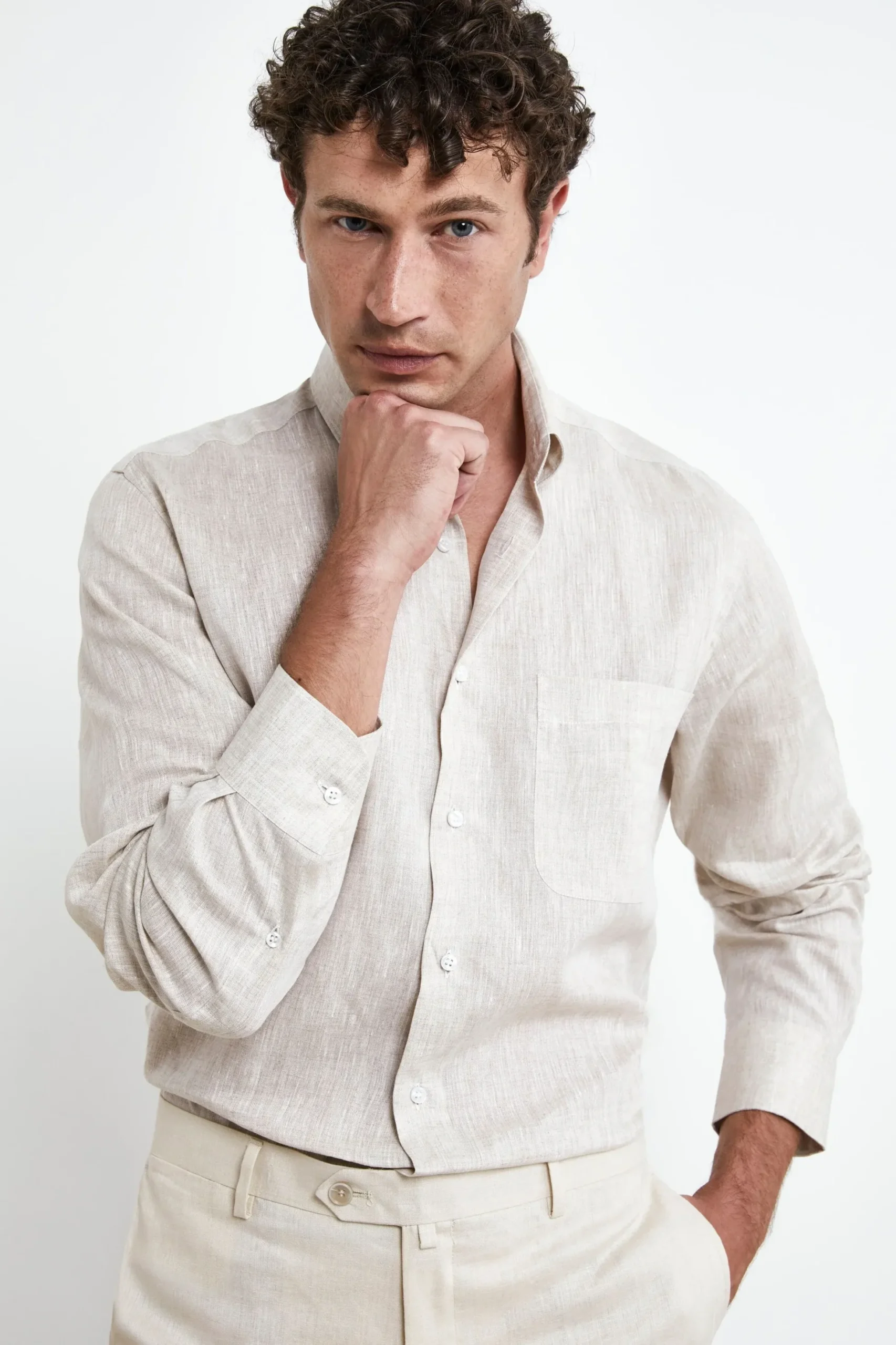 Camicia in lino regular fit - BEIGE