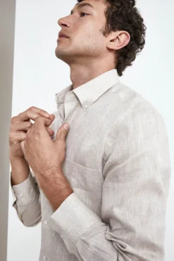 Camicia in lino regular fit - BEIGE
