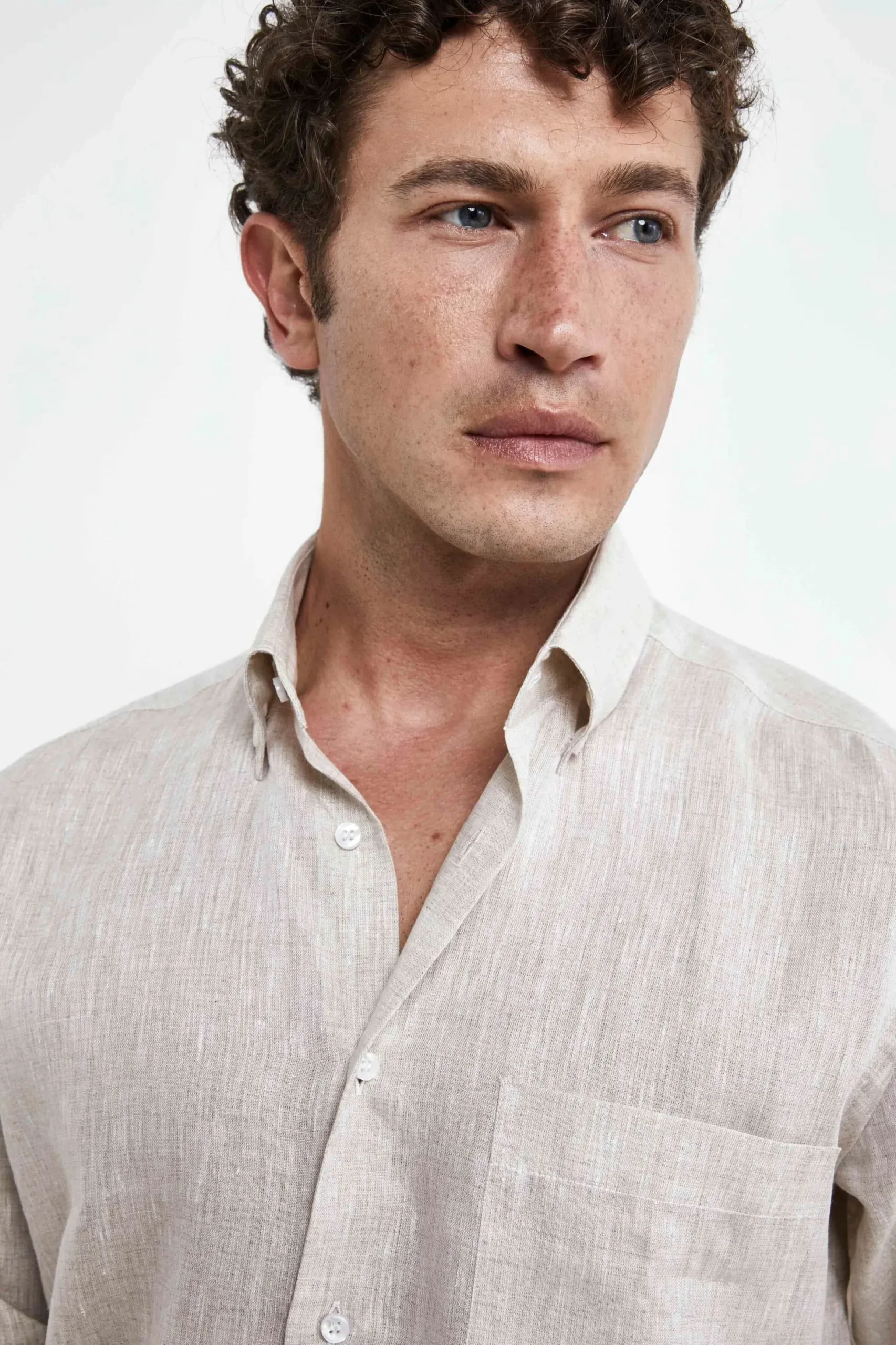 Camicia in lino regular fit - BEIGE