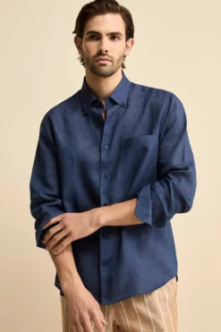 Camicia in lino regular fit - BLU