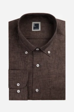 Camicia in lino regular fit - MARRONE