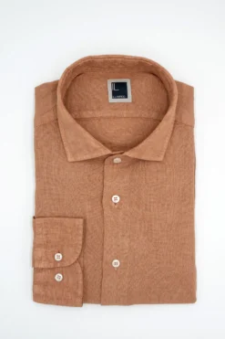 Camicia in Lino Slim Fit - CAPPUCCINO