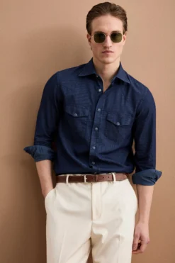 Camicia Jeans in Cotone con Tasche - DENIM