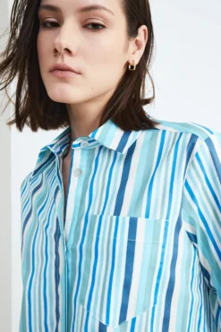 Camicia lunga donna - AZZURRO/BIANCO