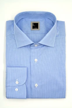 Camicia Microfantasia Slim Fit con Collo Francese - AZZURRO QUADRI