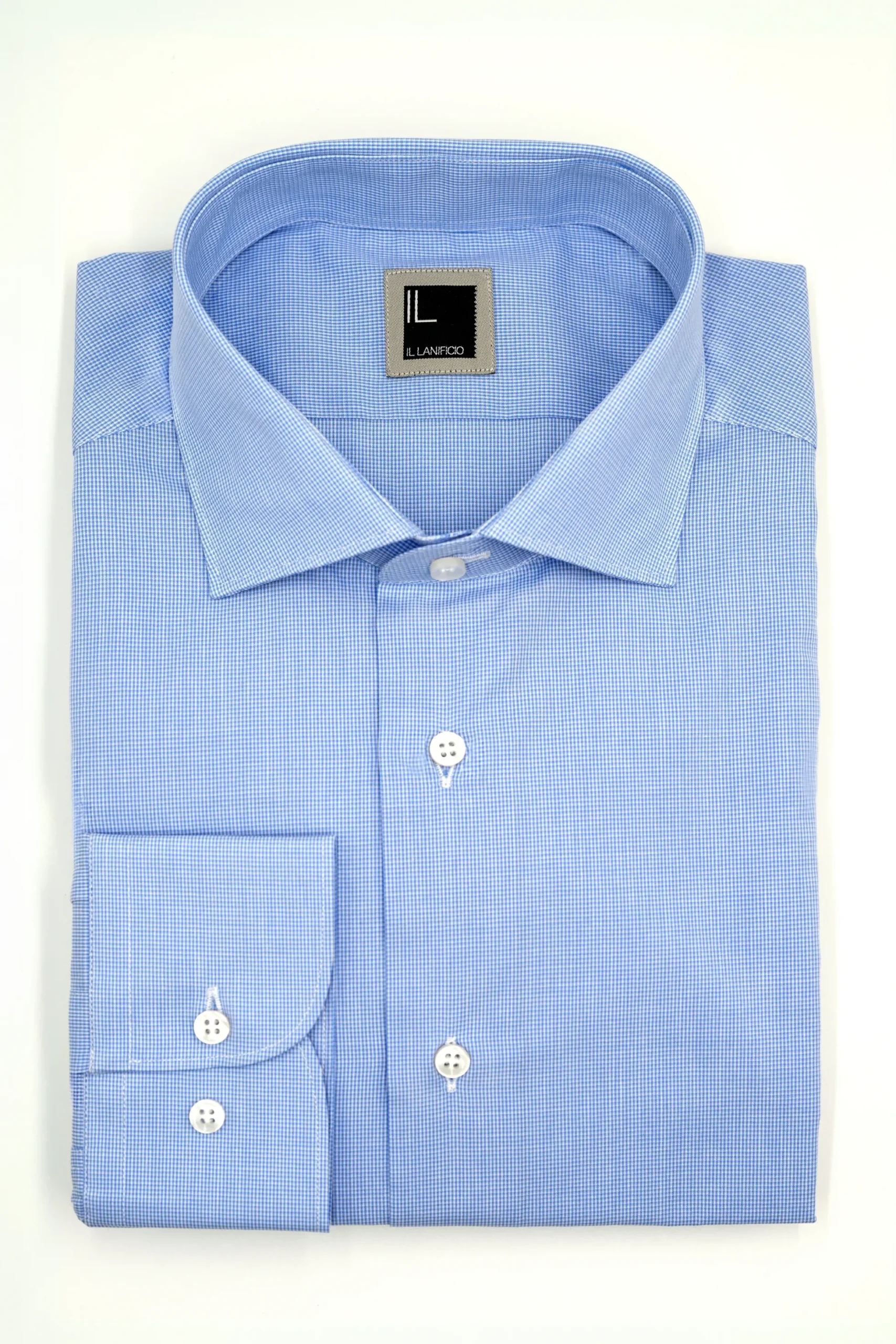 Camicia Microfantasia Slim Fit con Collo Francese - AZZURRO QUADRI