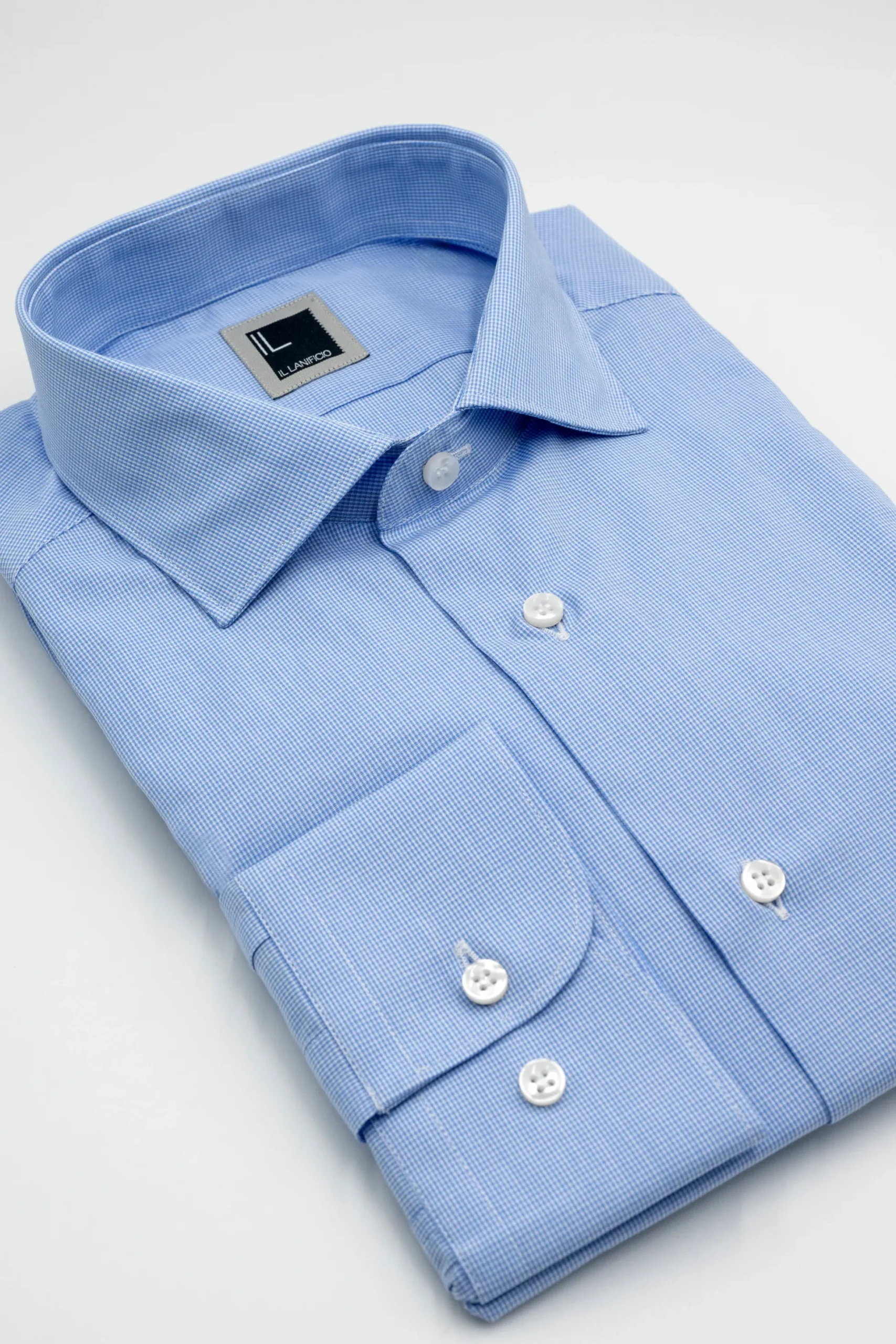 Camicia Microfantasia Slim Fit con Collo Francese - AZZURRO QUADRI