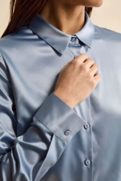 Camicia Morbida in Raso con Bottoni - POLVERE