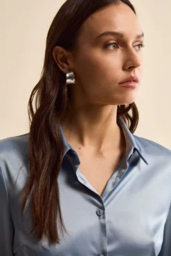Camicia Morbida in Raso con Bottoni - POLVERE