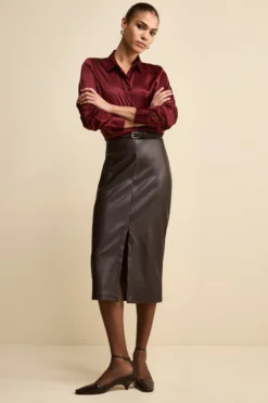 Camicia Morbida in Raso con Bottoni - BORDEAUX