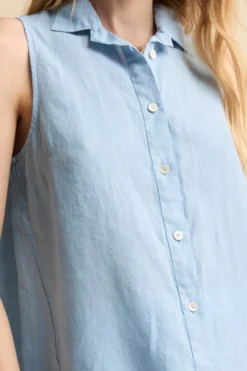 Camicia Morbida Smanicata in Lino - AZZURRO