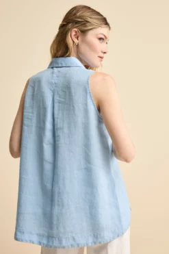 Camicia Morbida Smanicata in Lino - AZZURRO