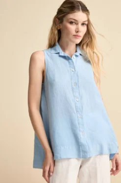 Camicia Morbida Smanicata in Lino - AZZURRO