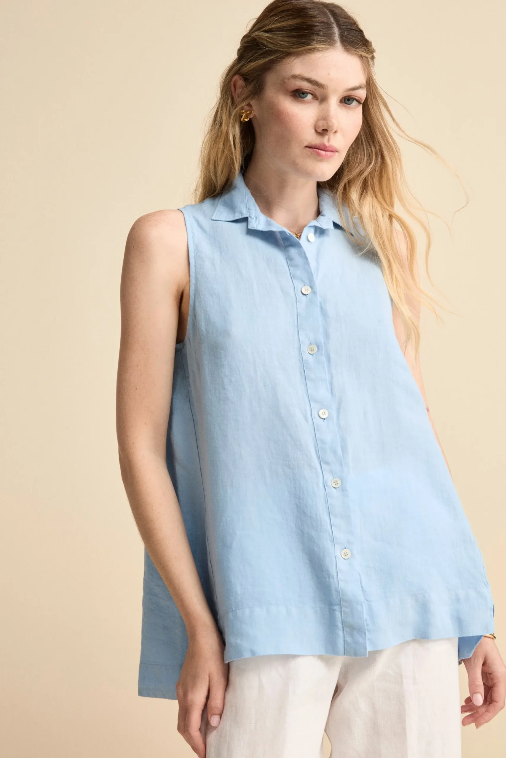 Camicia Morbida Smanicata in Lino - AZZURRO