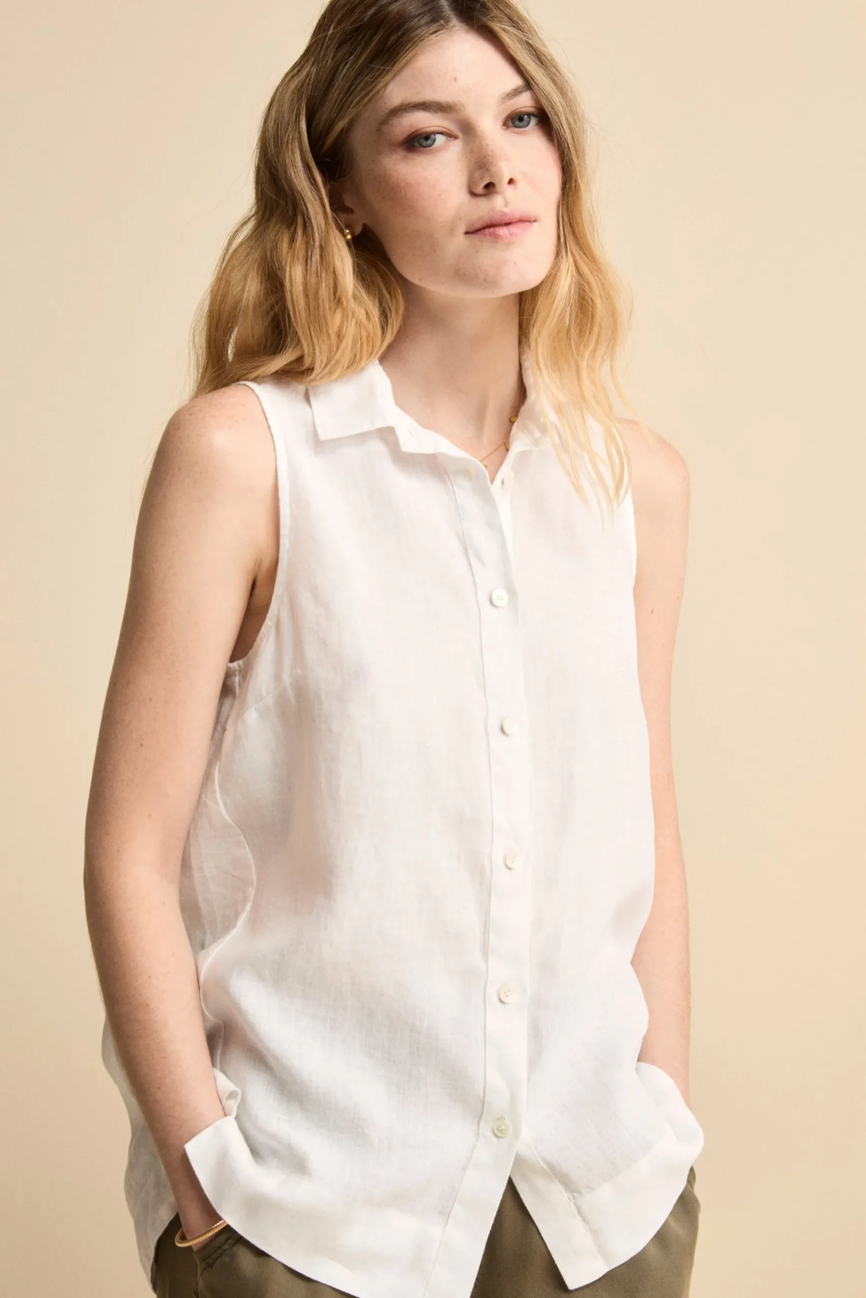 Camicia Morbida Smanicata in Lino - BIANCO
