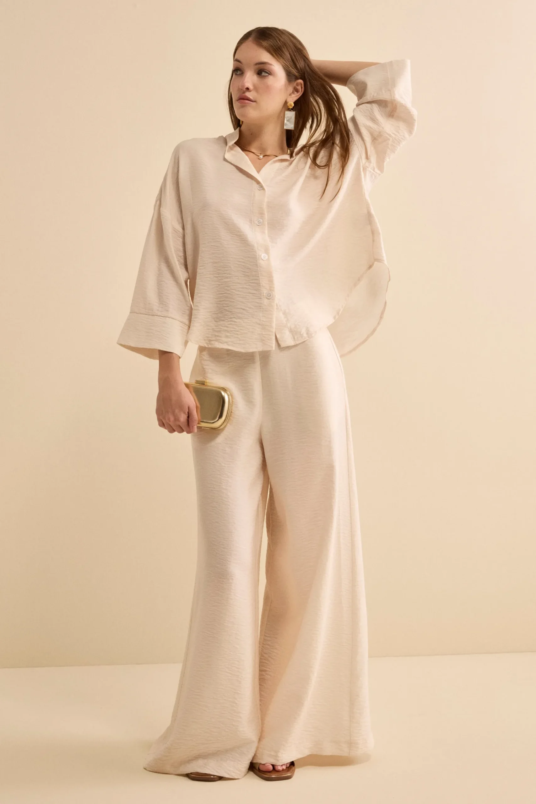 Camicia Over Coreana con Manica Kimono - BIANCO