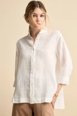 Camicia Over Coreana in Lino - BIANCO