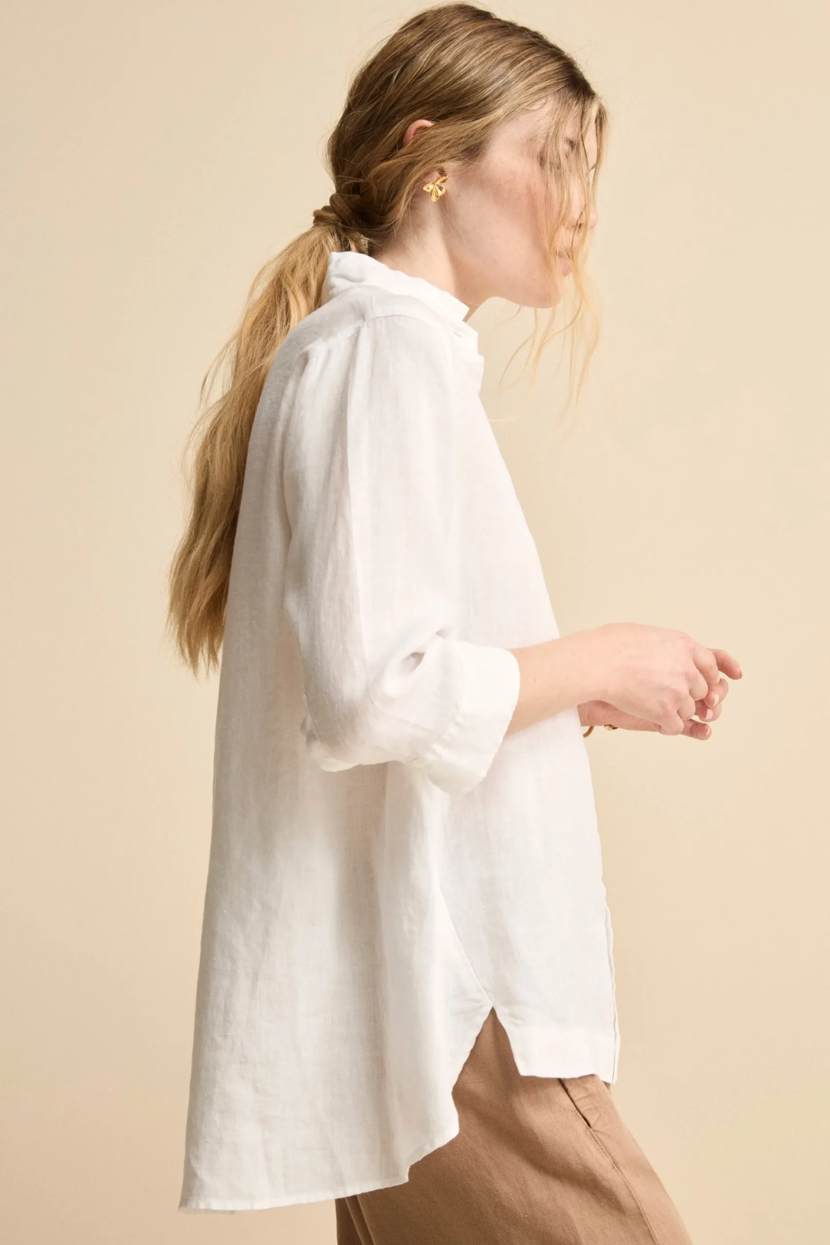 Camicia Over Coreana in Lino - BIANCO