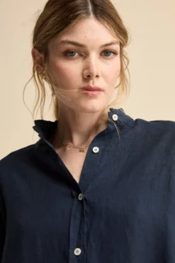 Camicia Over Coreana in Lino - BLU
