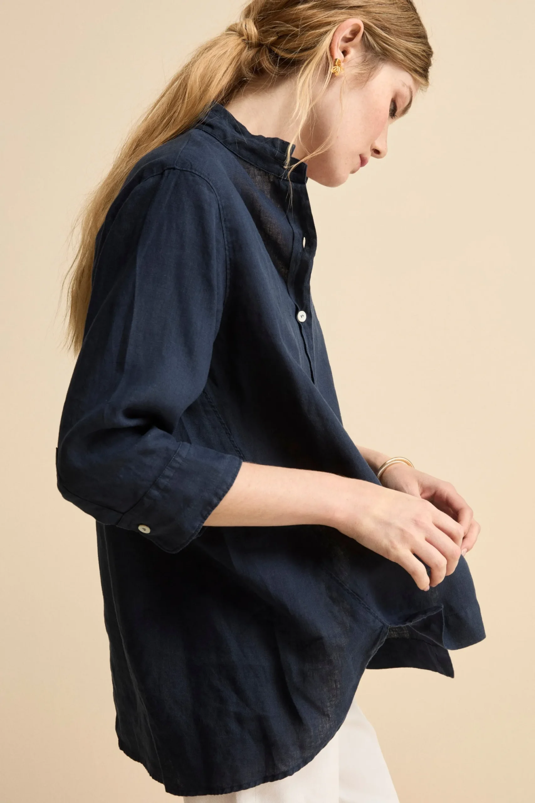 Camicia Over Coreana in Lino - BLU