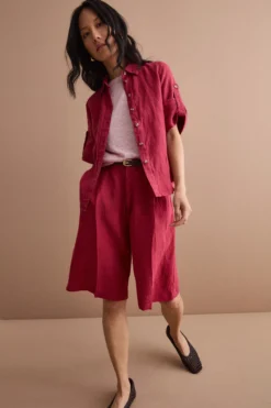 Camicia Over Cropped in Lino - BORDEAUX