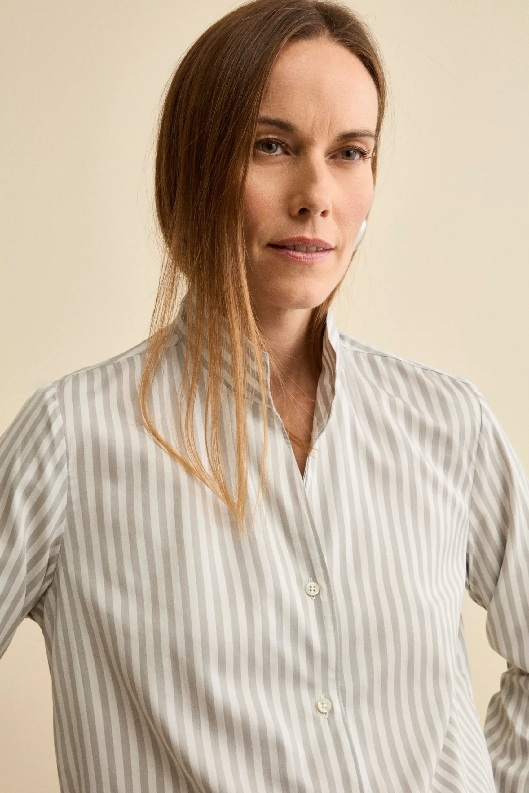 Camicia Over Fantasia in Cotone e Seta - GRIGIO RIGATO