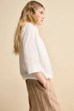Camicia Over in Cotone con Coulisse - PANNA