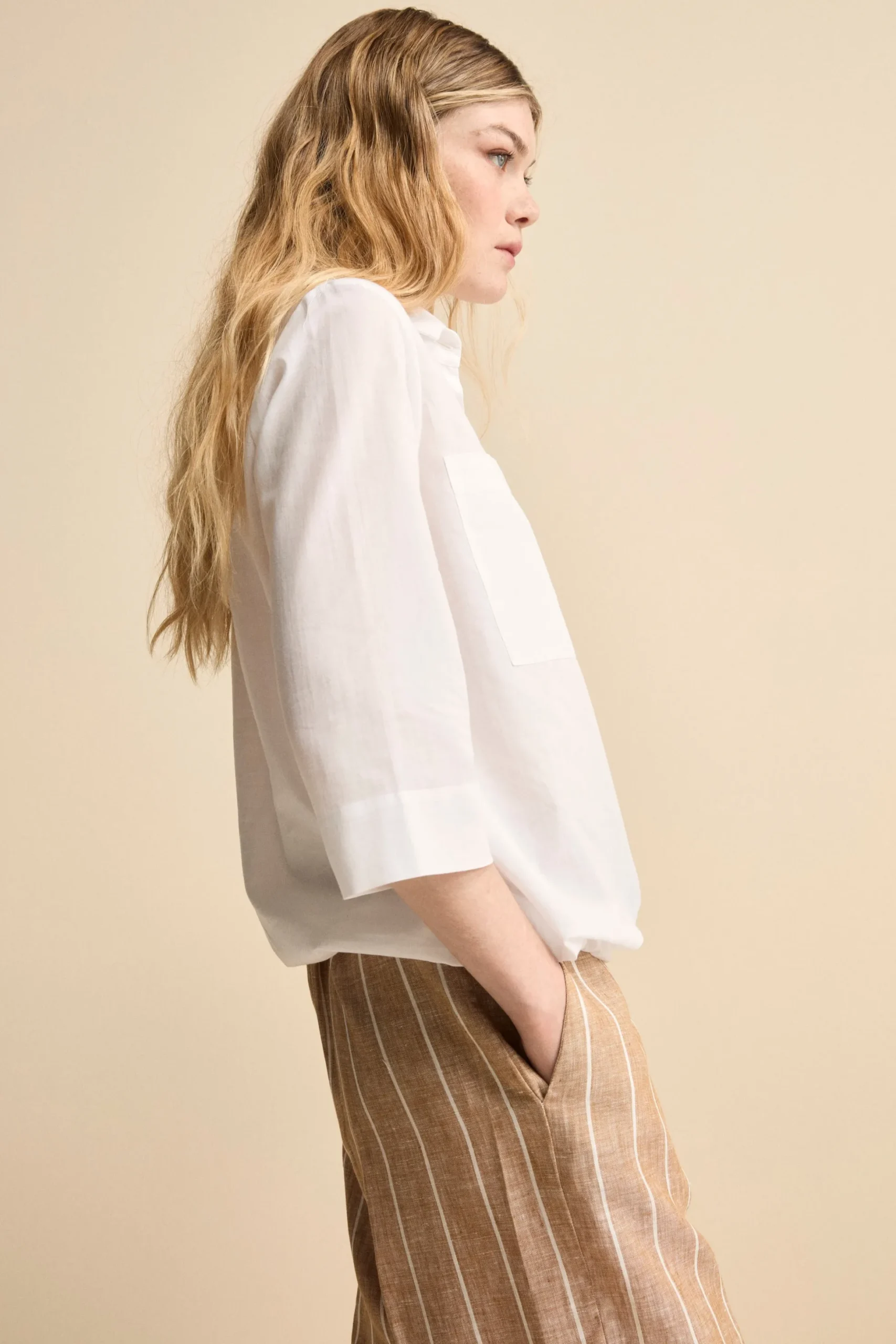 Camicia Over in Cotone con Coulisse - PANNA